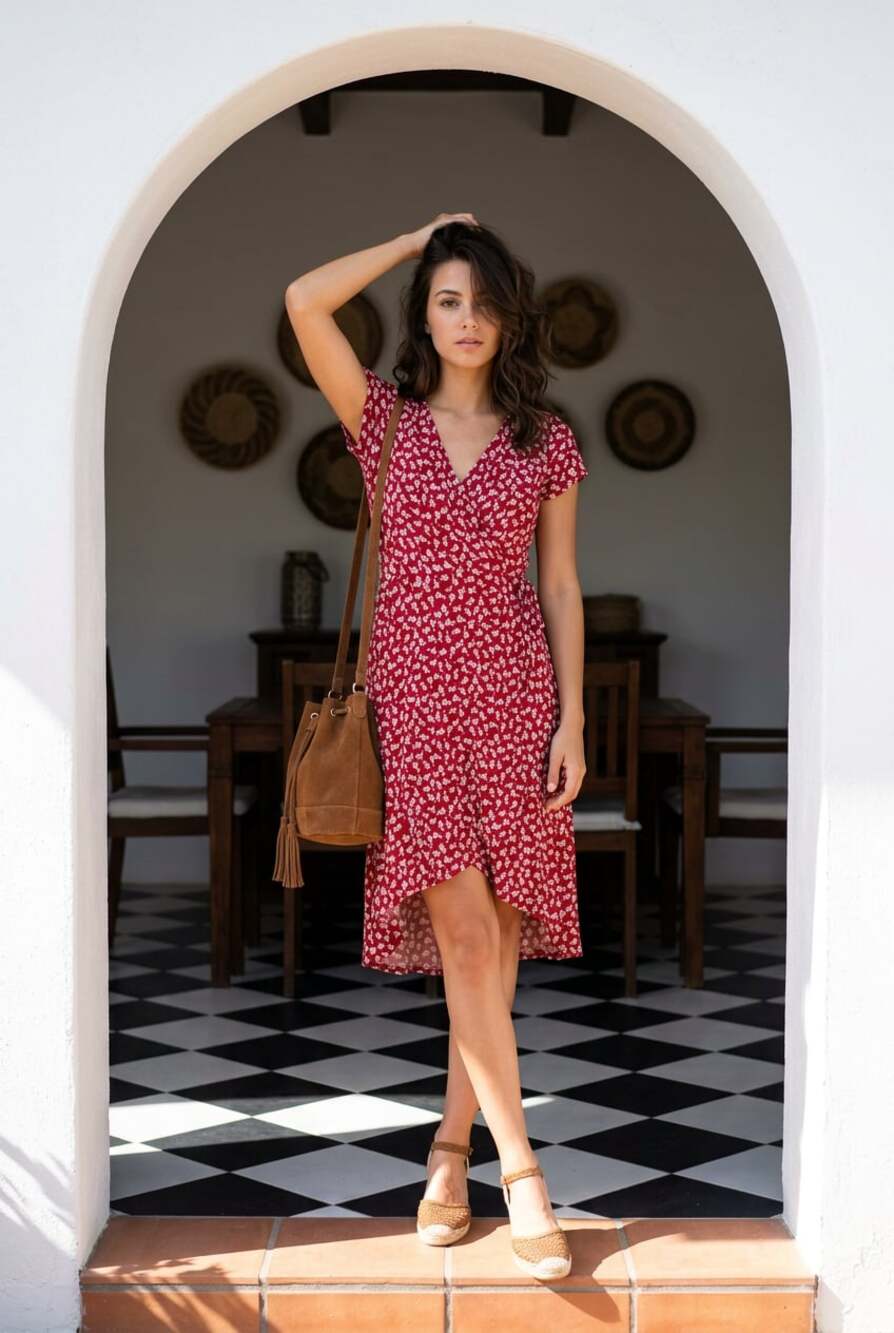 Rielle Red Floral Print Wrap Dress Size S